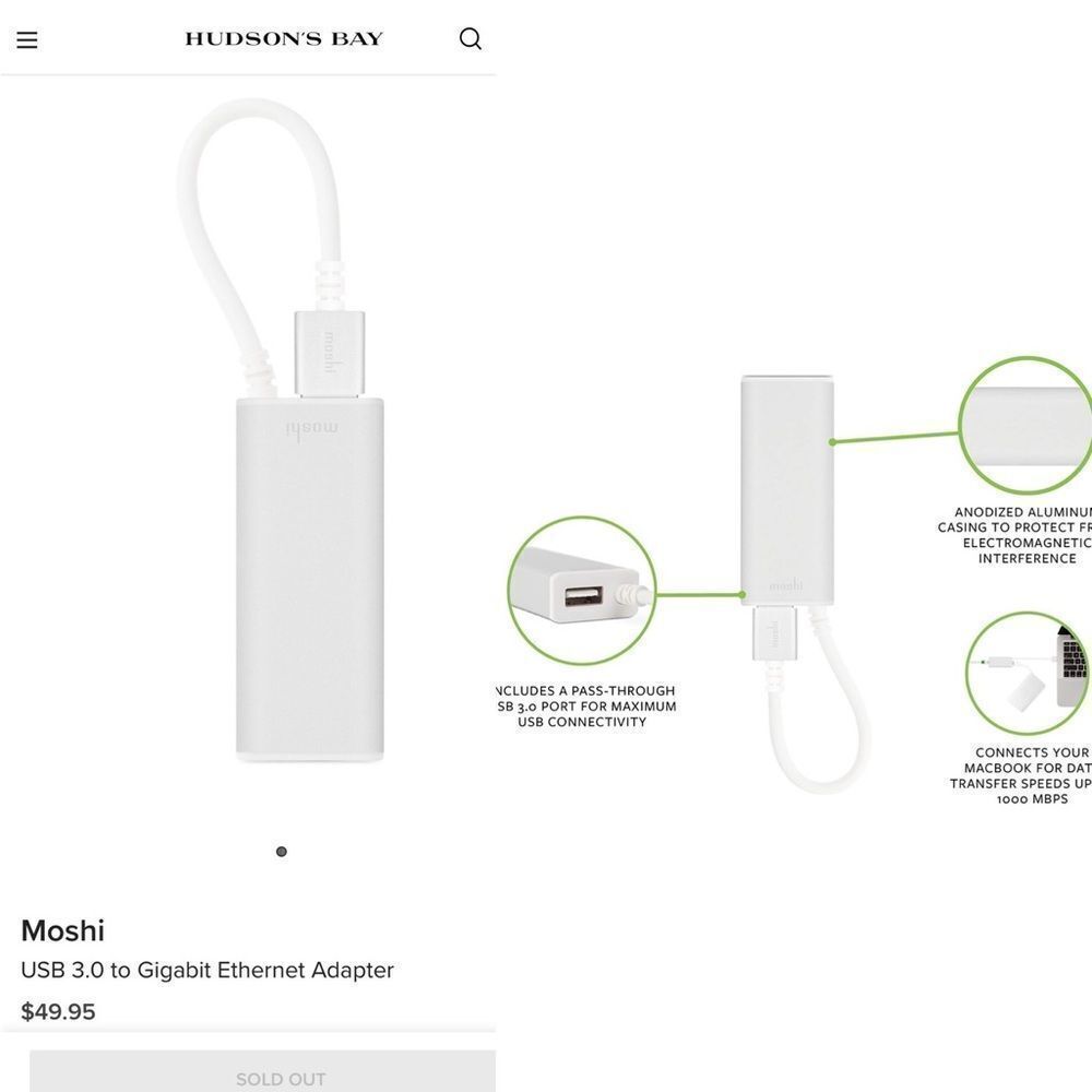 Moshi
USB 3.0 to Gigabit Ethernet Adapter